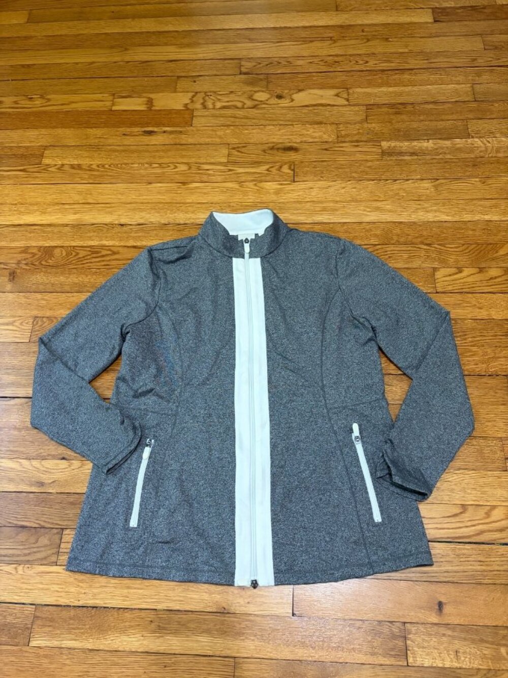 Zenergy By Chico's Womens Full Zip Jacket Size 2 (US 12) Gray Stretch Knit